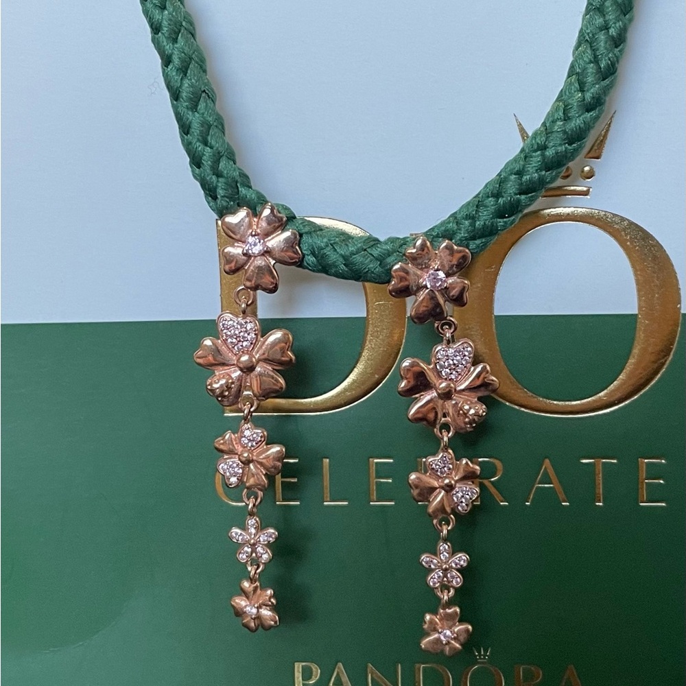 Pandora Rose Gold Pink CZ Floral Drop Earrings